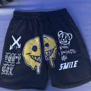 Black, White and Yellow Hybrid Shorts